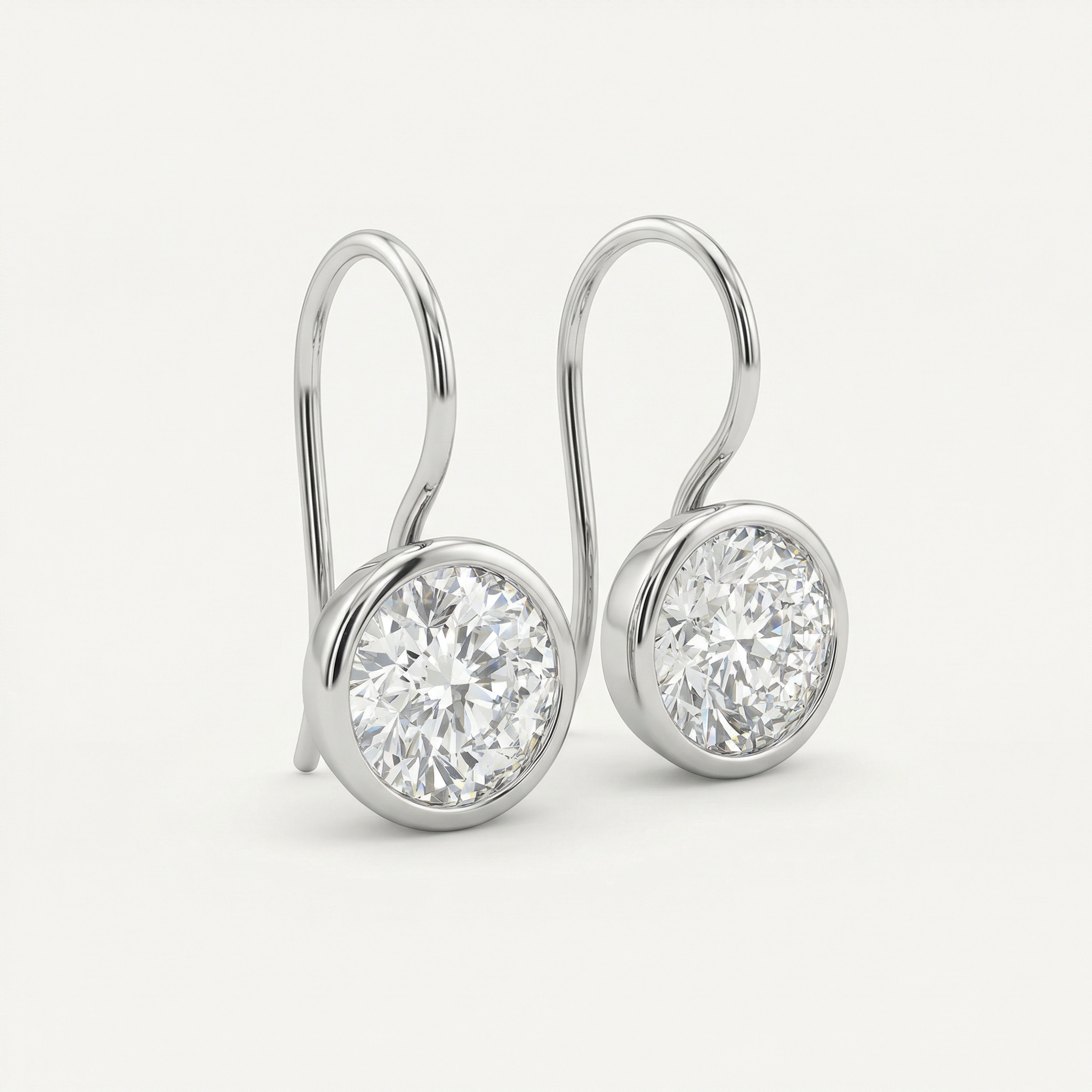 1 CT ROUND BRILLIANT BEZEL HOOK DROP EARRINGS