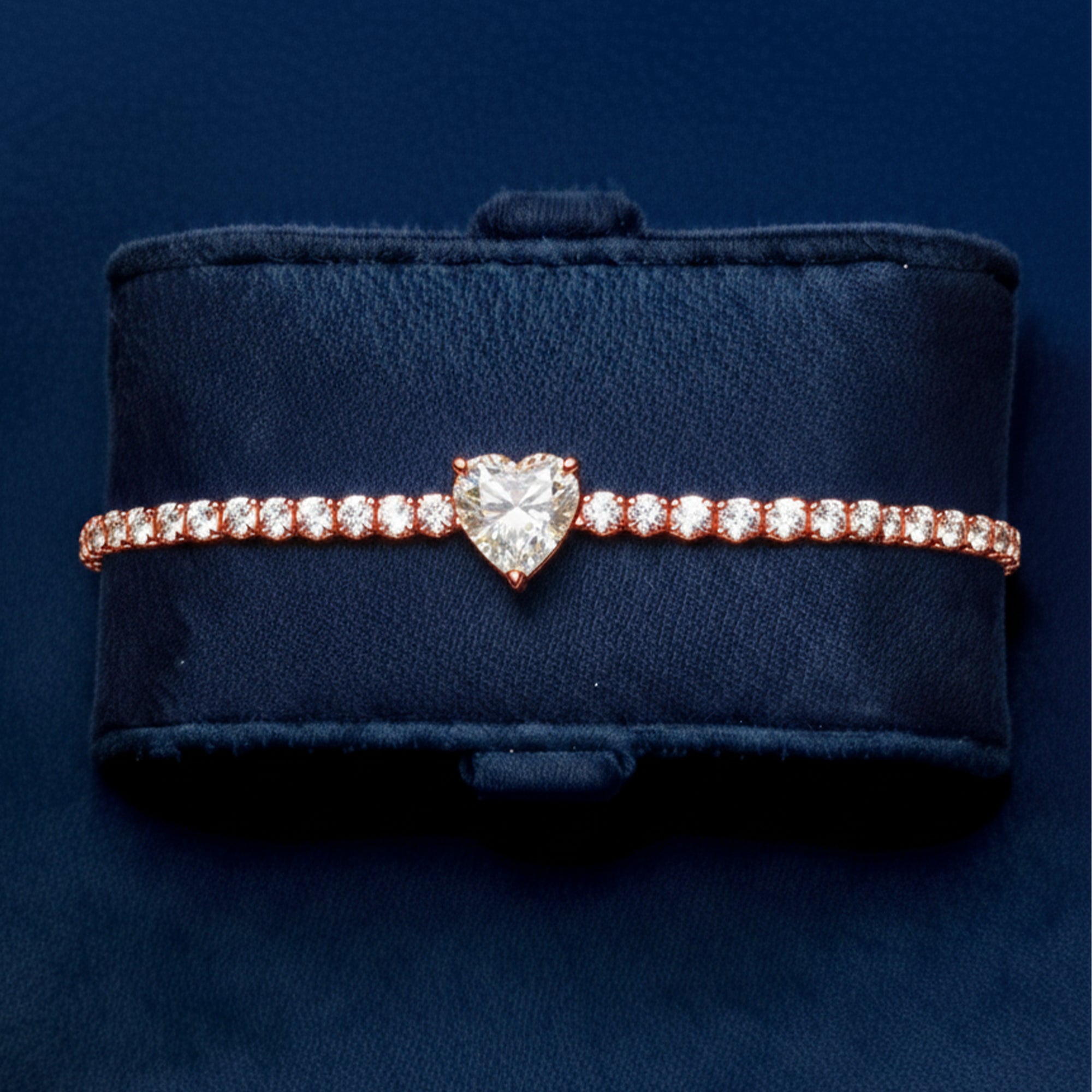 Lana Moissanite Heart Tennis Bracelet – Rose Gold – D Colour – VVS1