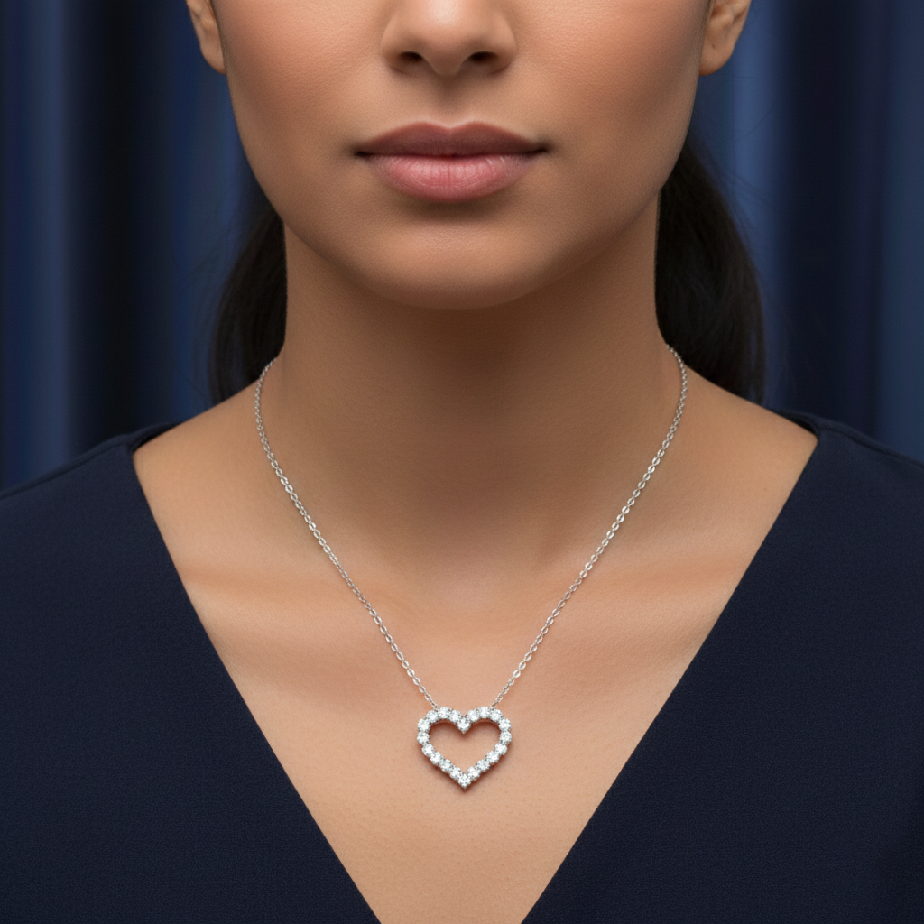قلادة ريما مويسانيت على شكل قلب – ذهب أبيض – لون D – VVS1
