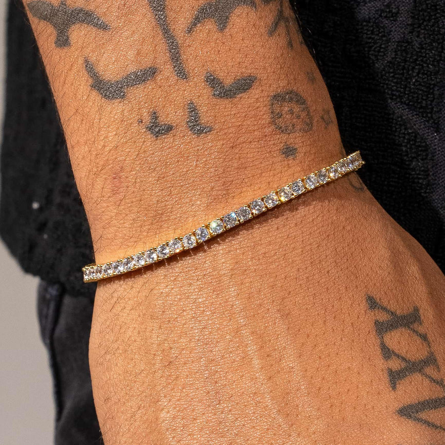 MENS 3MM TENNIS BRACELET - GOLD