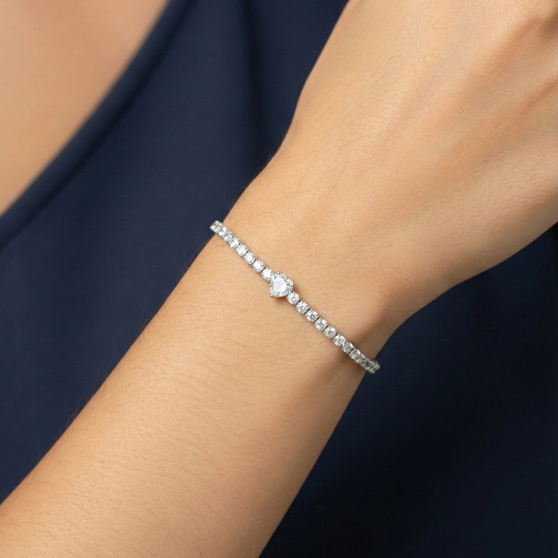 Lana Moissanite Heart Tennis Bracelet – Rose Gold – D Colour – VVS1