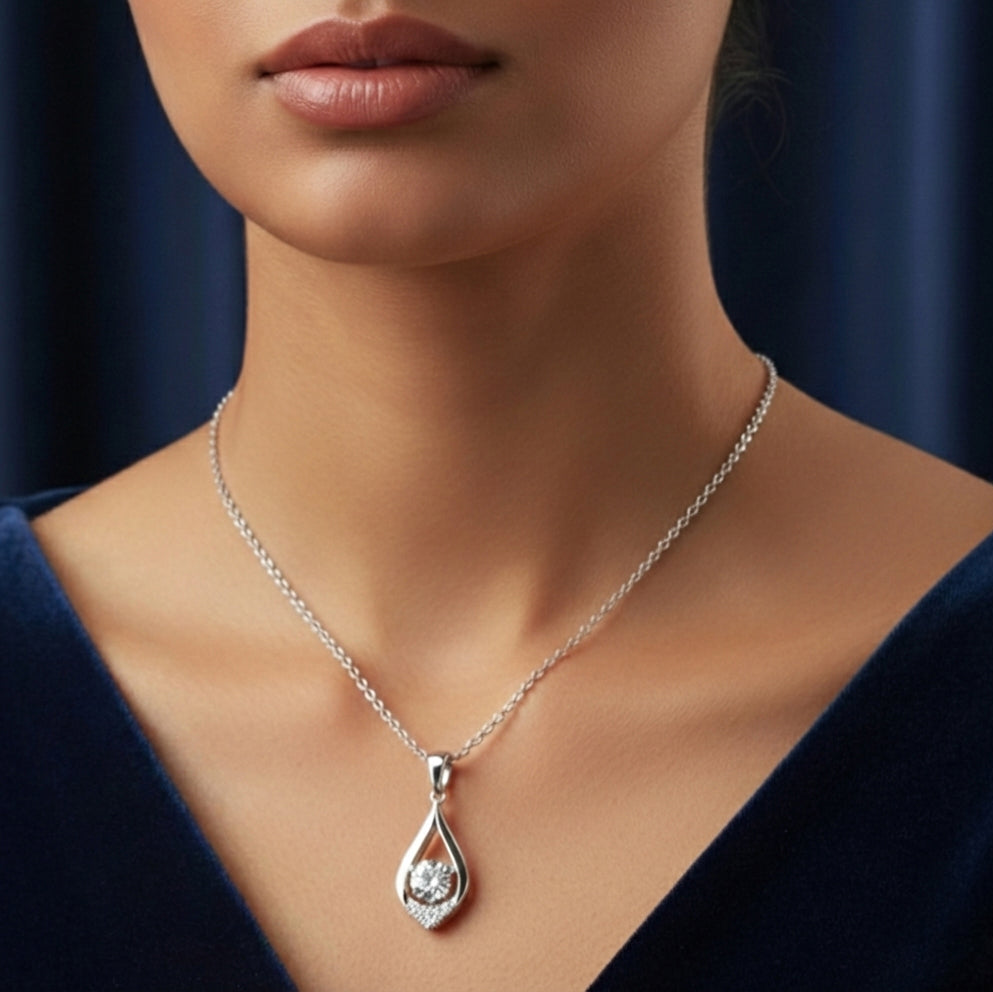 Dana Moissanite Drop Pendant – White Gold – D Colour – VVS1