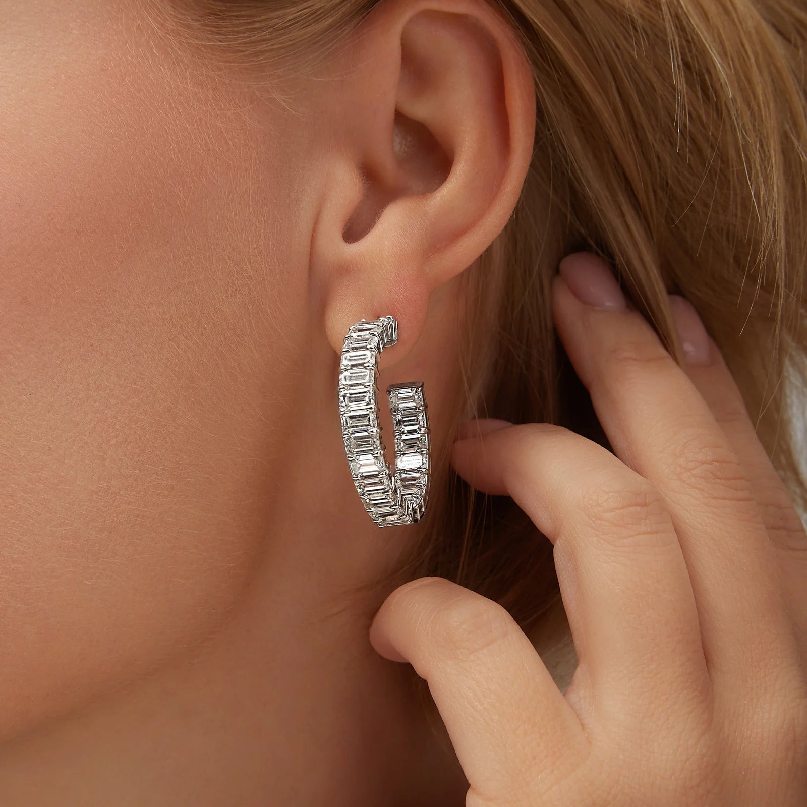 EMERALD CUT INSIDE OUT HOOP EARRINGS