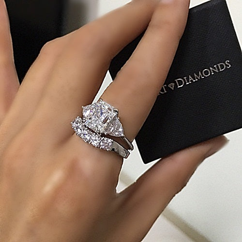 RADIANT & TRILLION STONE RING WITH 5 STONE CURVED ETERNITY BAND