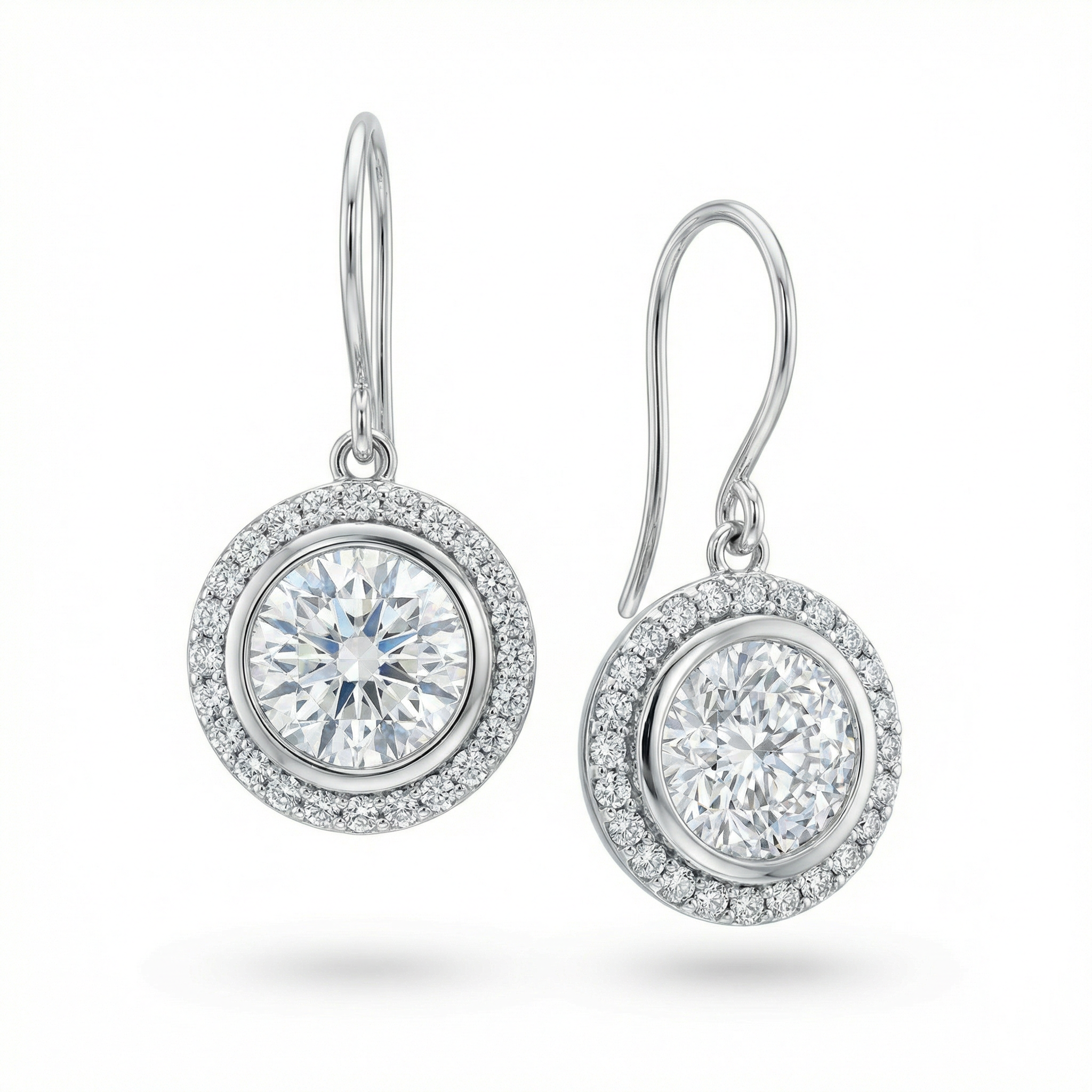 Circle Bezel Round Brilliant Drop Shepherds Hook Earring