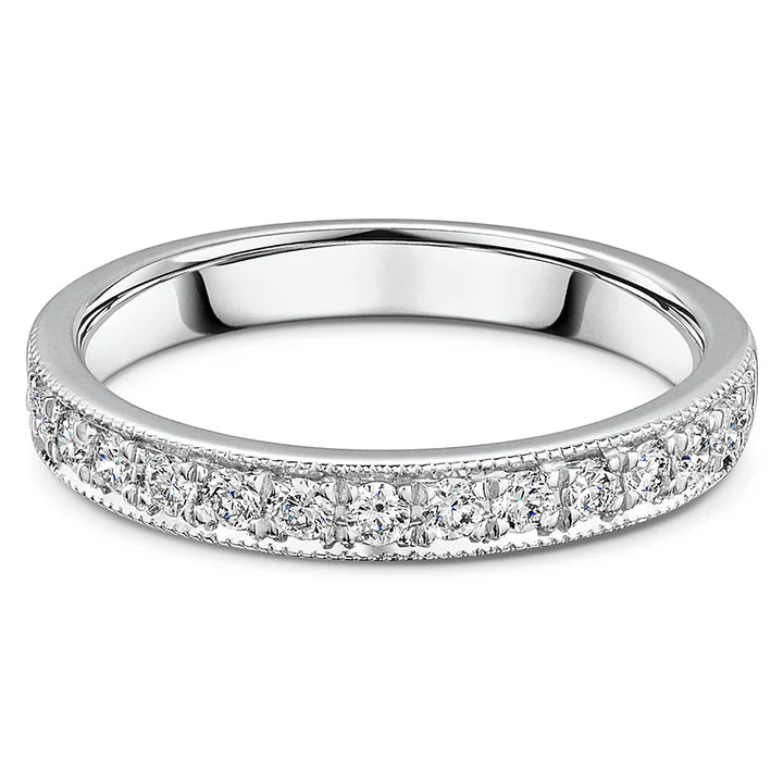 HALF ETERNITY ROUND BRILLIANT PAVE SET WITH MILIGRAIN RING