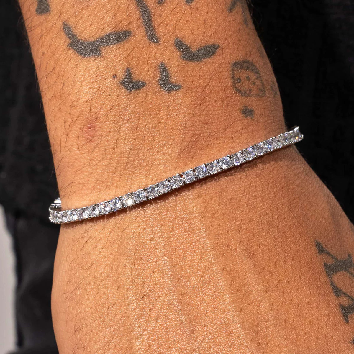 MENS 3MM TENNIS BRACELET -  WHITE GOLD