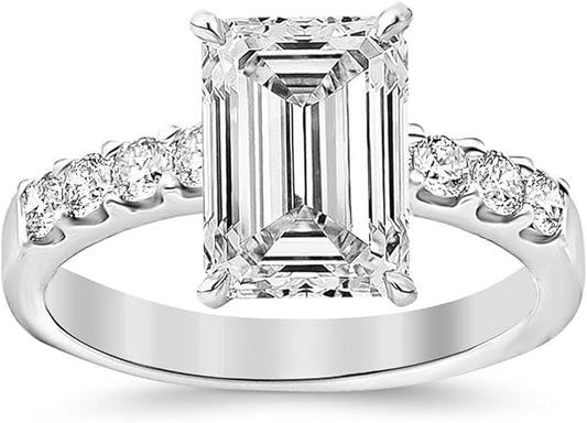 EMERALD CUT SOLITAIRE PAVE ENGAGEMENT RING