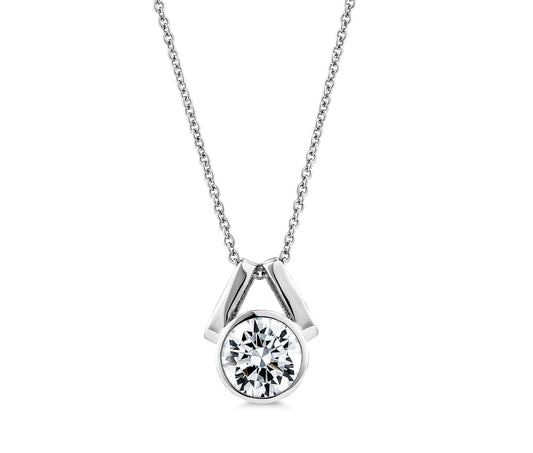 3CT - V-SHAPE BEZEL SET ROUND BRILLIANT PENDANT