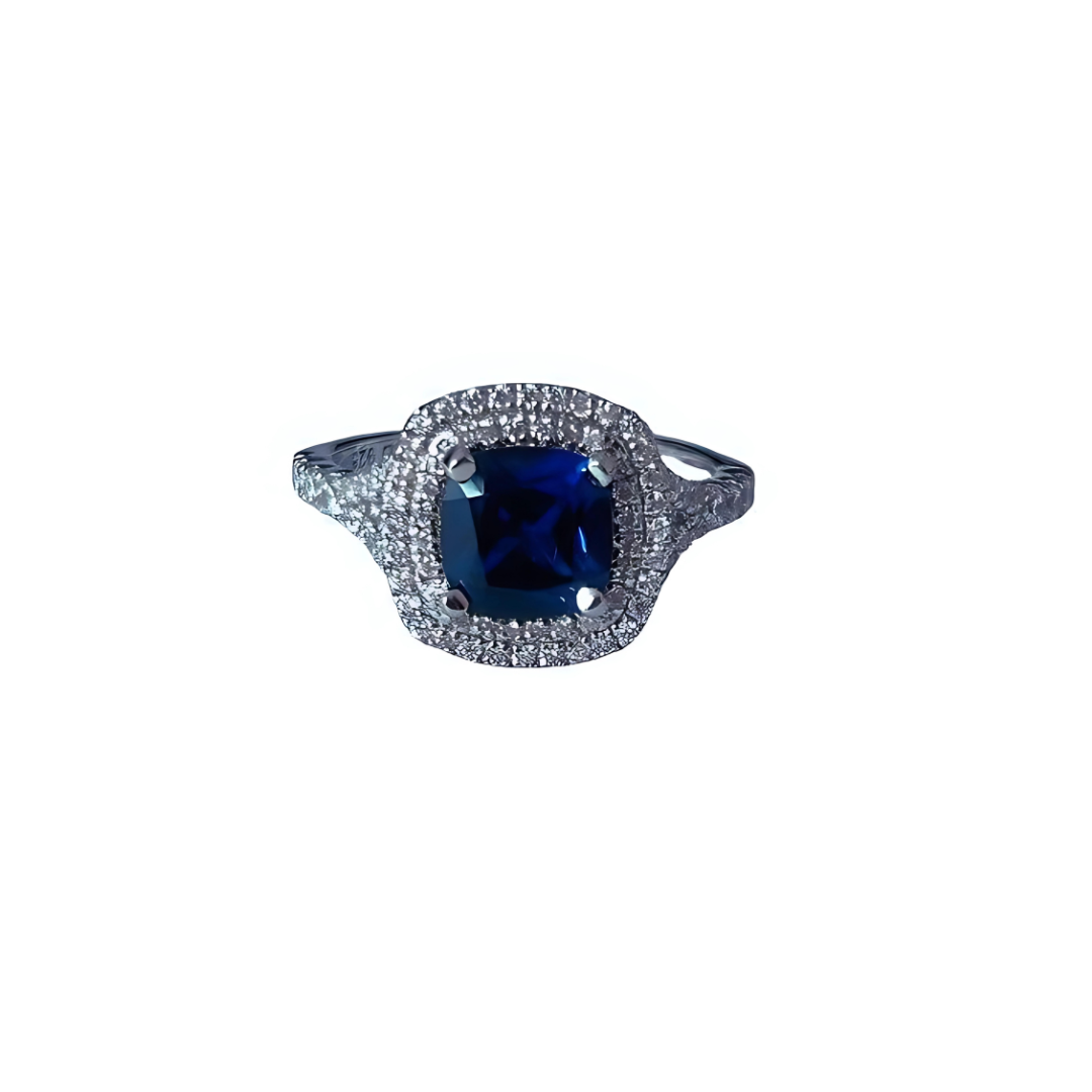 DOUBLE HALO CUSHION CUT RING WITH SURROUNDING BRILLIANTS