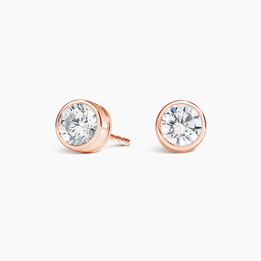 1CT BRILLIANT CUT BEZEL EARRINGS - ROSE GOLD