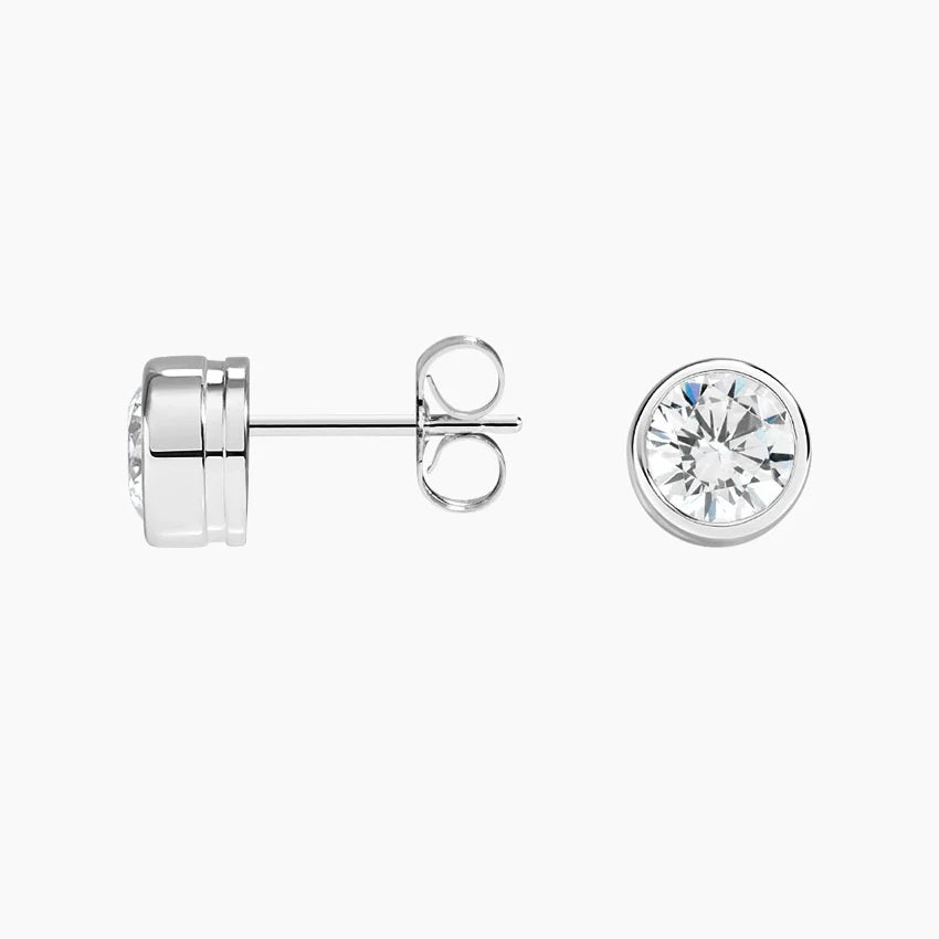 1CT BRILLIANT CUT BEZEL EARRINGS- WHITE GOLD