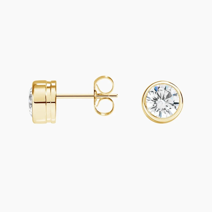 1CT BRILLIANT CUT BEZEL EARRINGS - GOLD