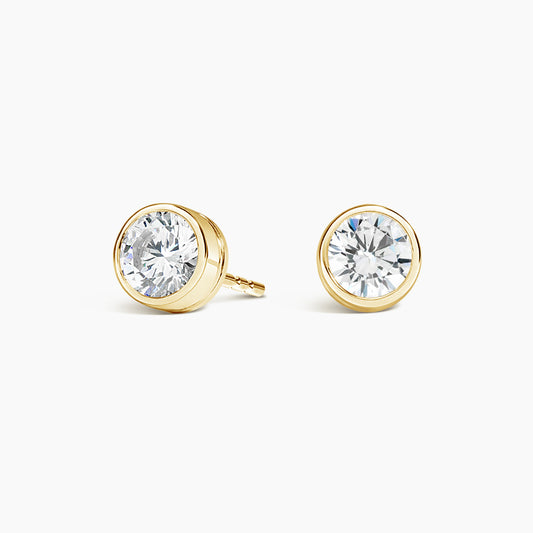 1CT BRILLIANT CUT BEZEL EARRINGS - GOLD