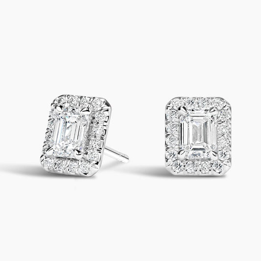 EMERALD CUT HALO EARRINGS