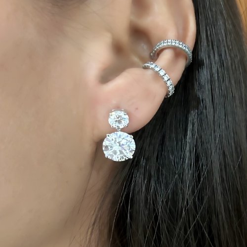 DOUBLE ROUND DIAMOND DROP EARRINGS