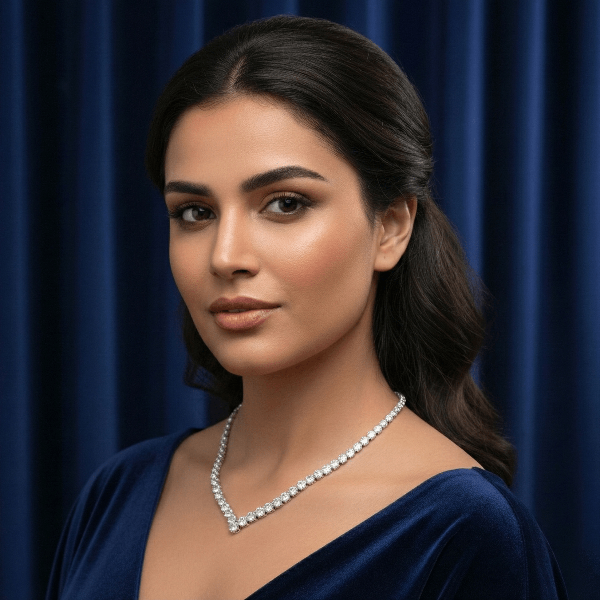 قلادة مويسانيتي على شكل V من الذهب الأبيض - لون D - VVS1