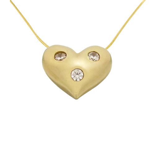 SOLID HEART PENDANT WITH 3 DIAMOND SIMULANT STONES