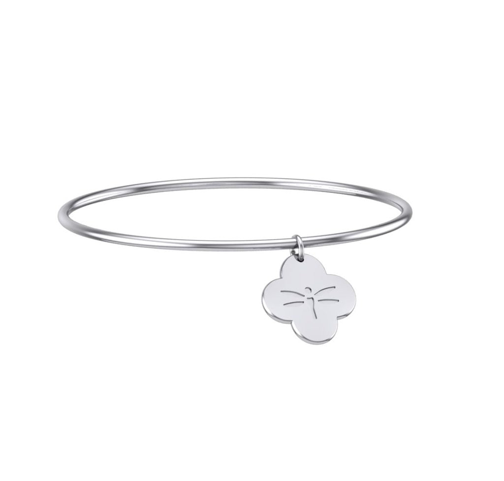 TWC SILVER TUBULAR BANGLE WITH CLOVER CHARM