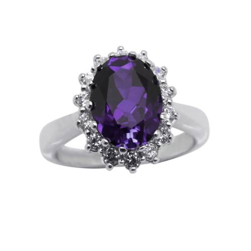 OVAL AMETHYST RING WITH  SURROUNDING BRILLIANTS